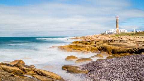 View of Montevideo bay with a lighthouse in the background, Uruguay