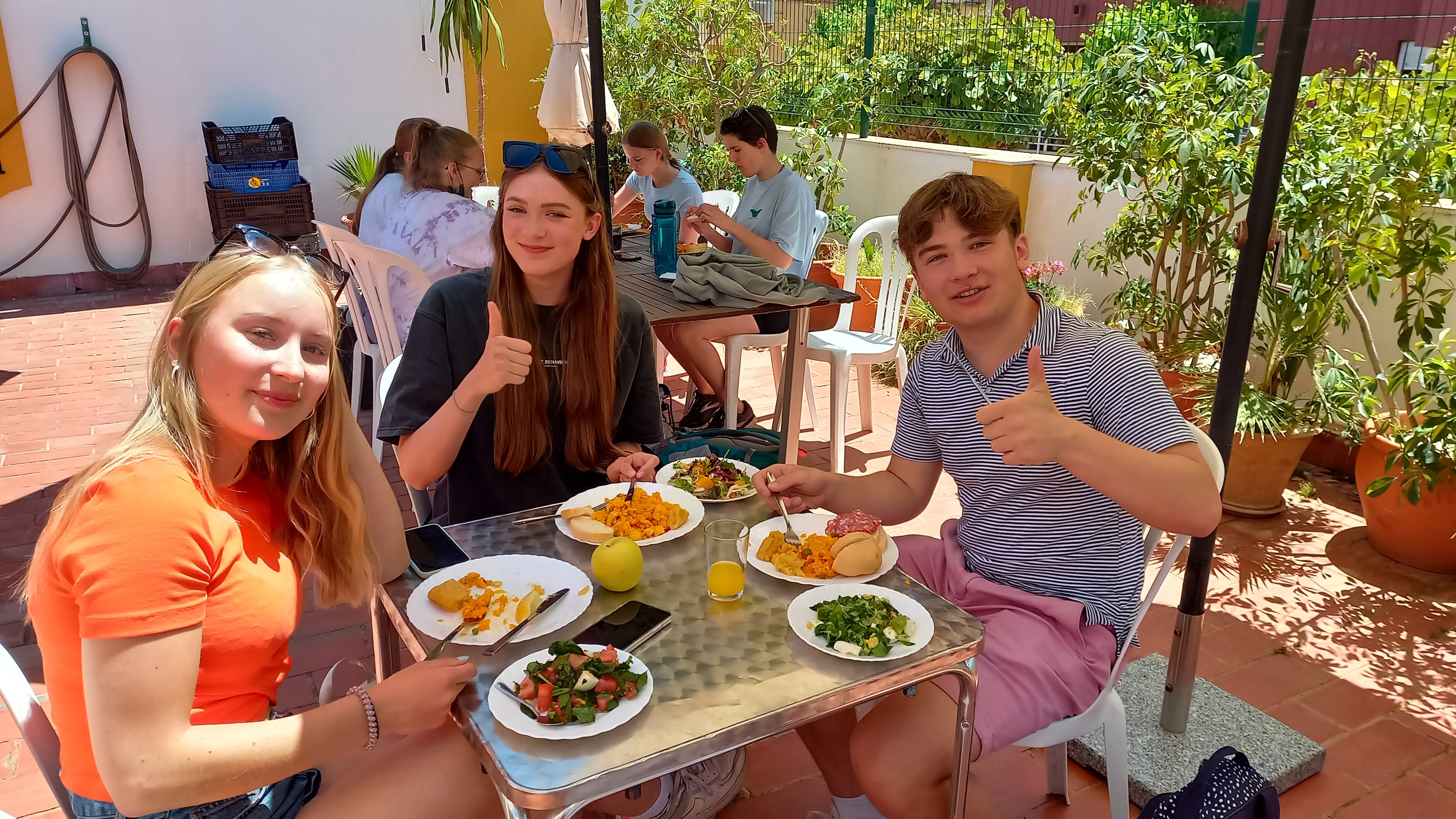 Students having lunch at the school terrace