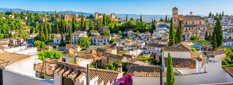 Panoramic view of Alhambra Palace and Albaicín district in Granada, Andalusia, Spain