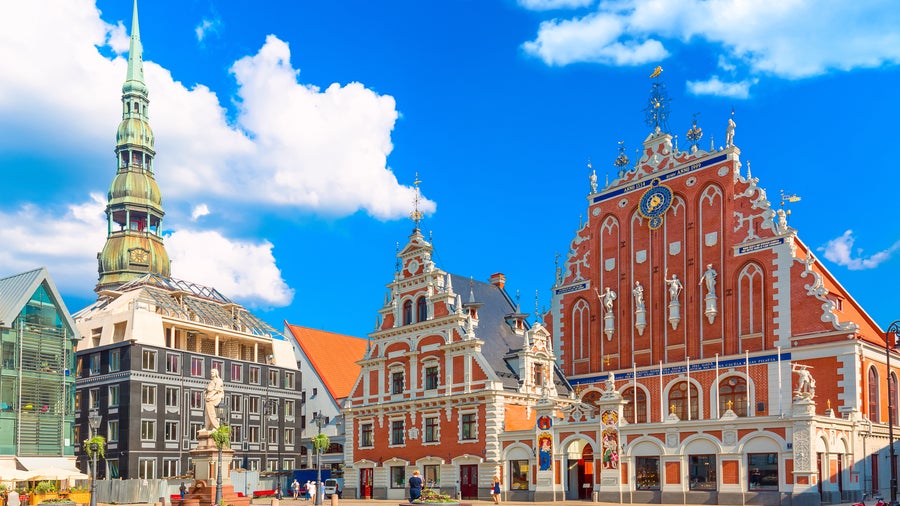 Aerial view of Riga, Latvia, showing the Riga Cathedral in the historic city center