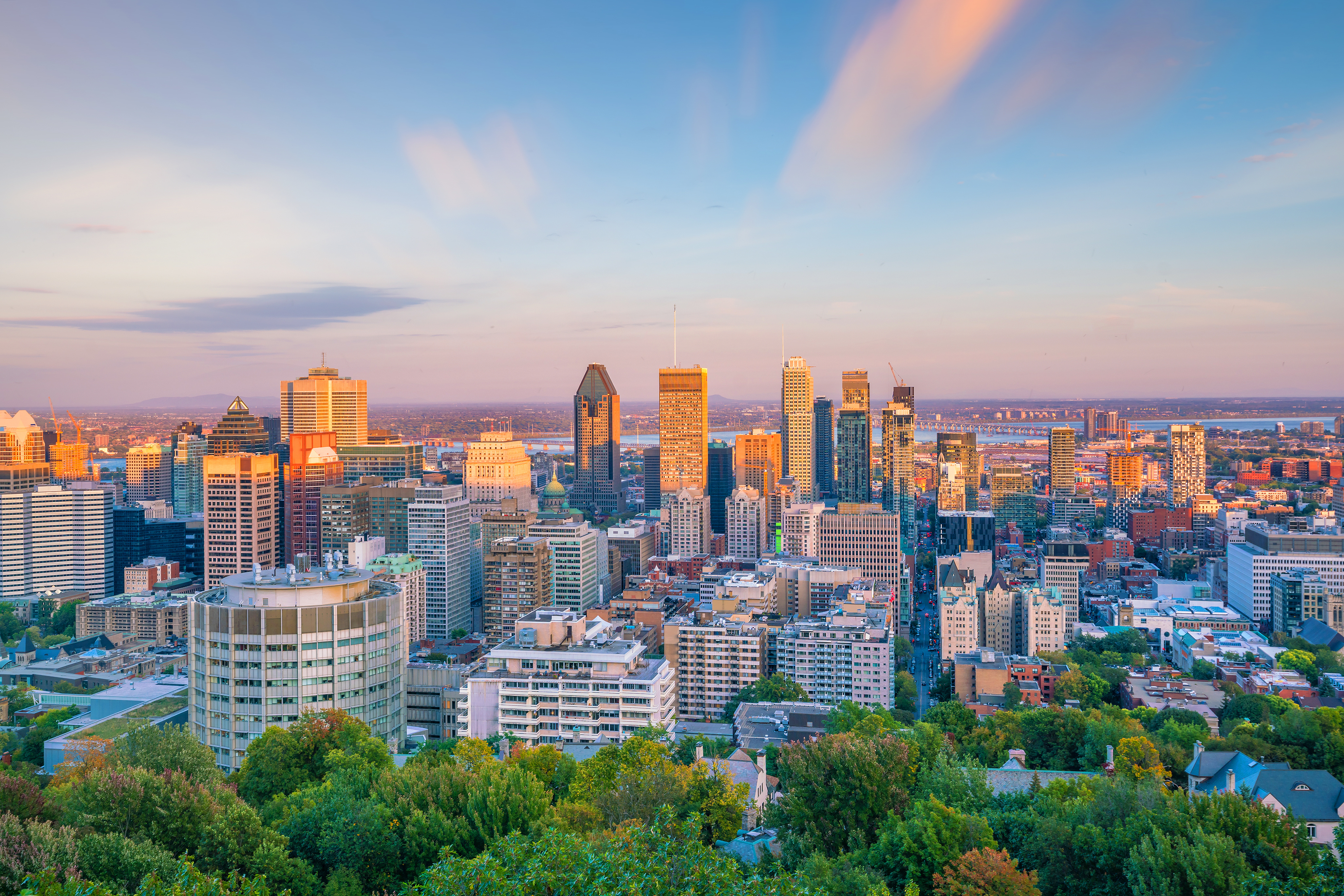 Montreal from top view at sunset in Canada