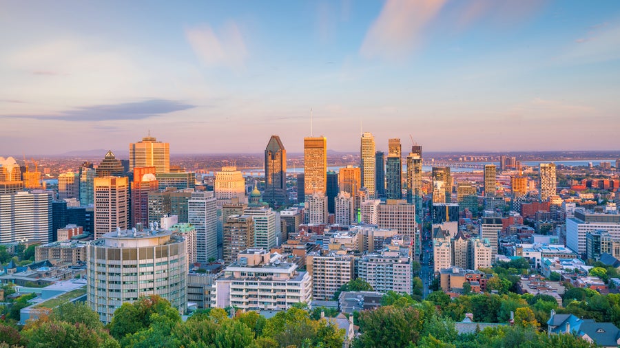 Montreal from top view at sunset in Canada