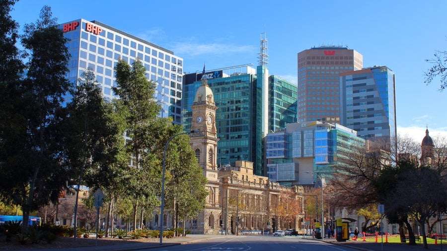 City center of Adelaide, Australia, with modern buildings and urban landscape