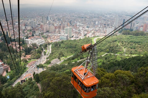 Bogota cable car with downtown view, Colombia