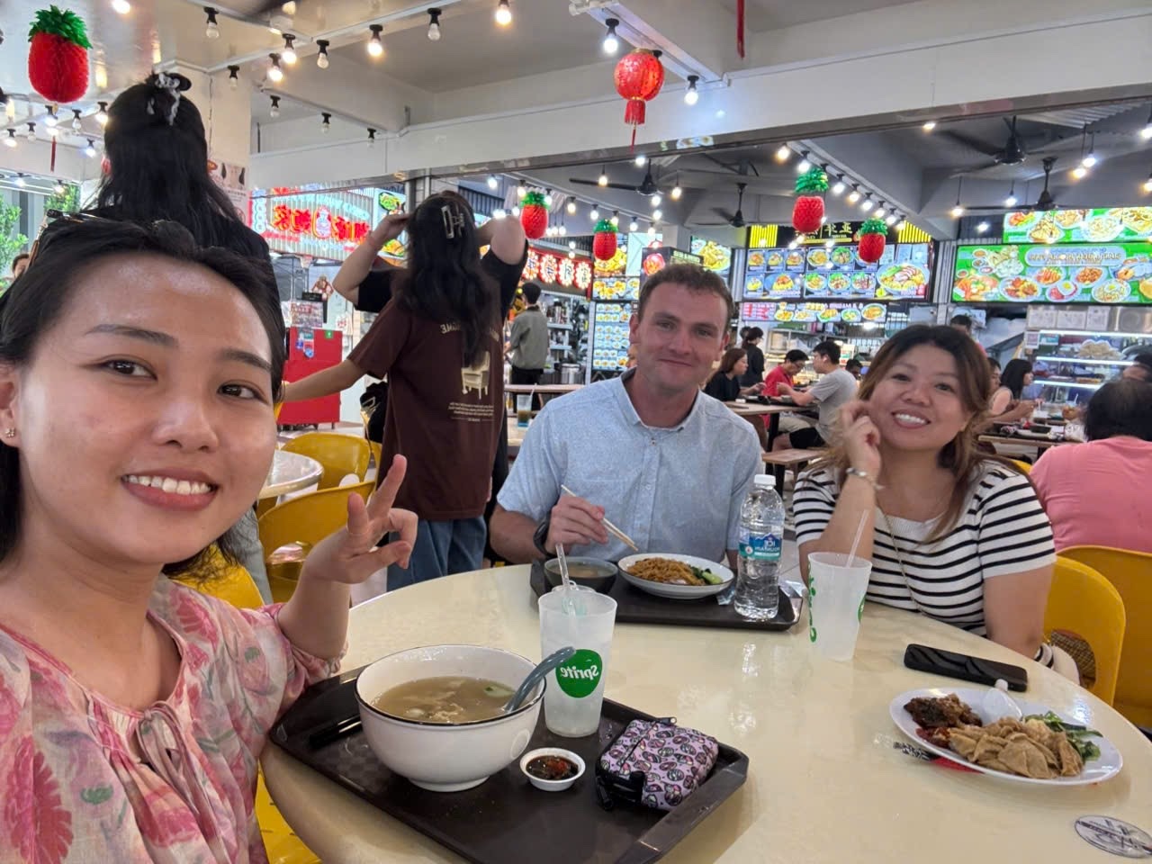 Three students sharing a meal