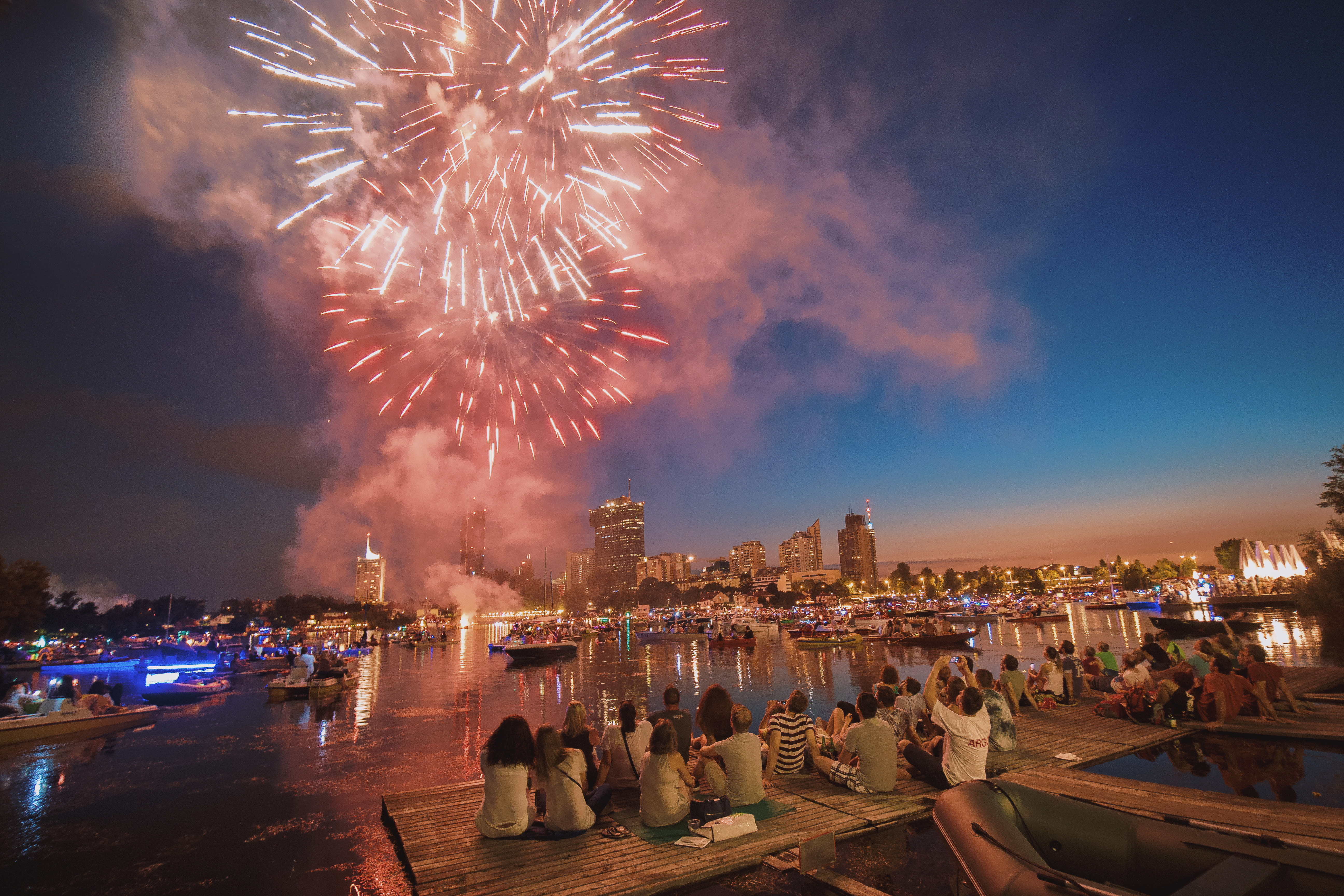 Students watching fireworks