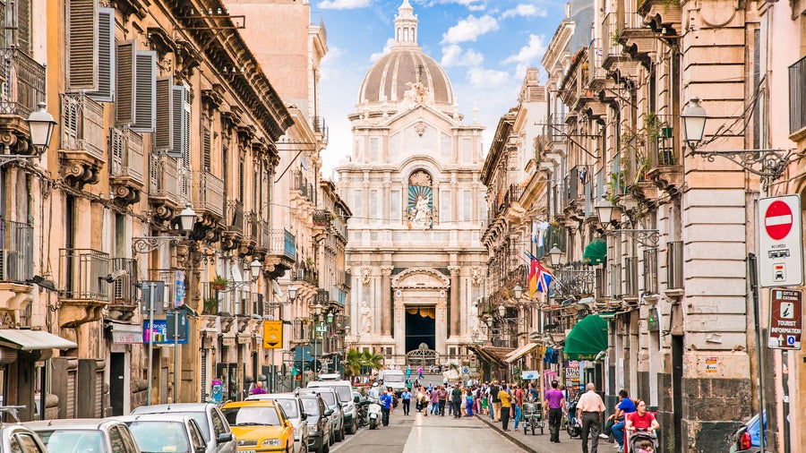 Historic Buildings in the City Center of Catania, Italy