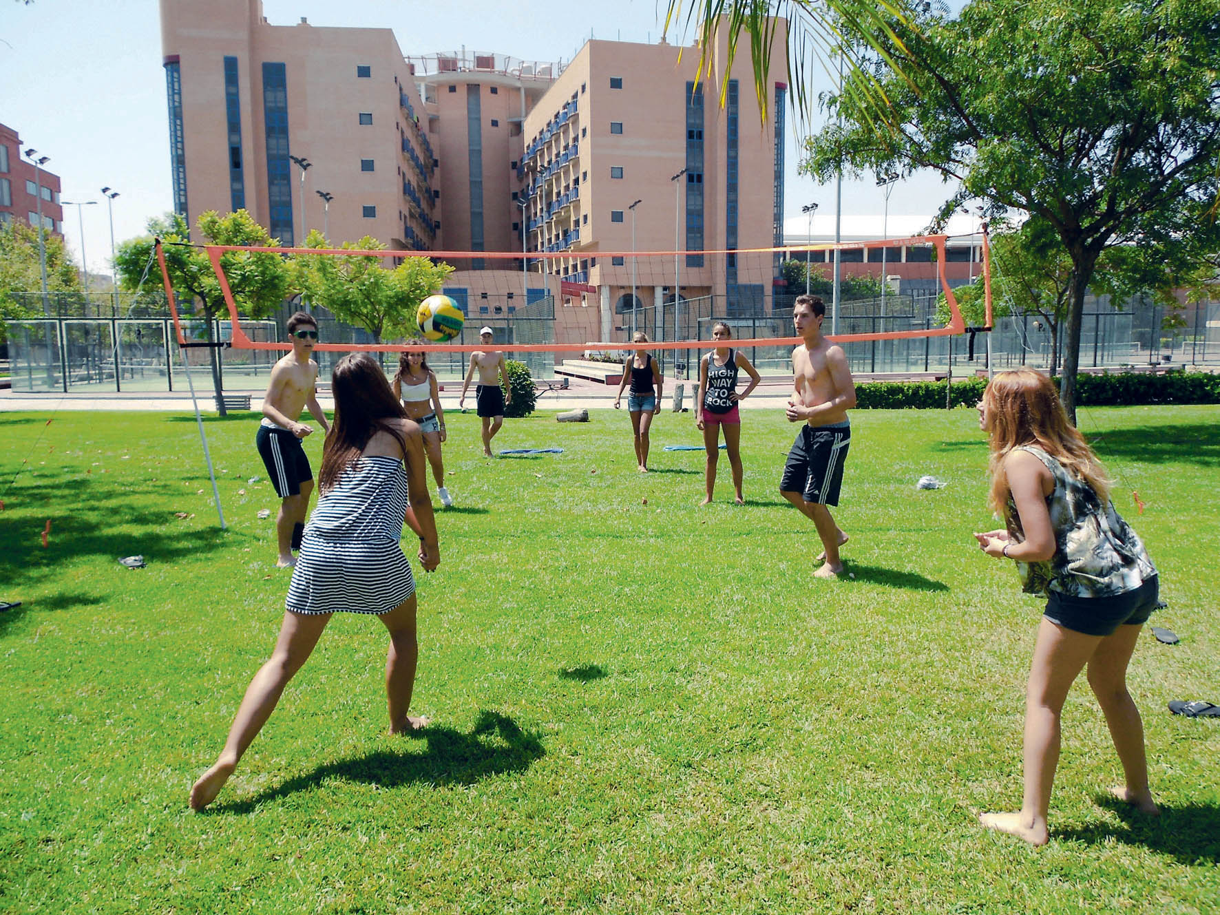 A few students playing volley ball