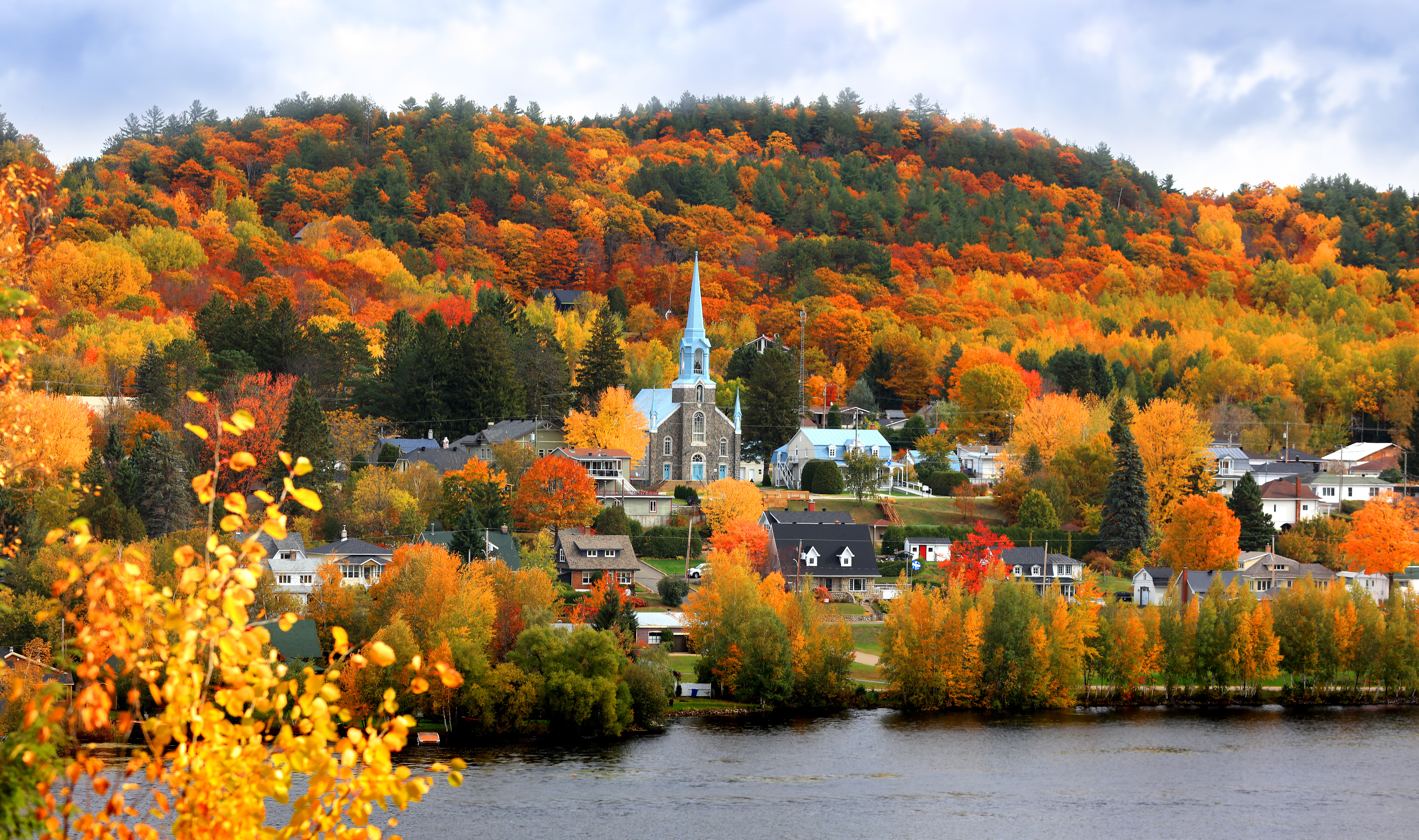 Church in Grandes Piles town in the Autumn, Quebec, Canada