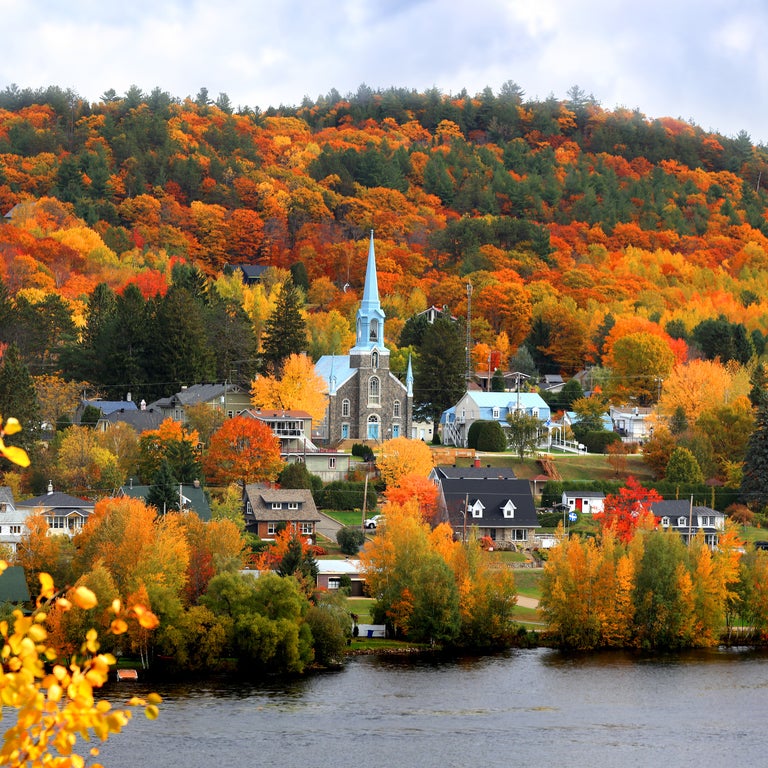 Church in Grandes Piles town in the Autumn, Quebec, Canada