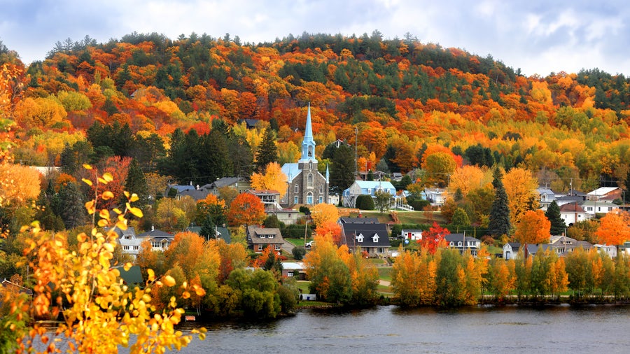 Church in Grandes Piles town in the Autumn, Quebec, Canada