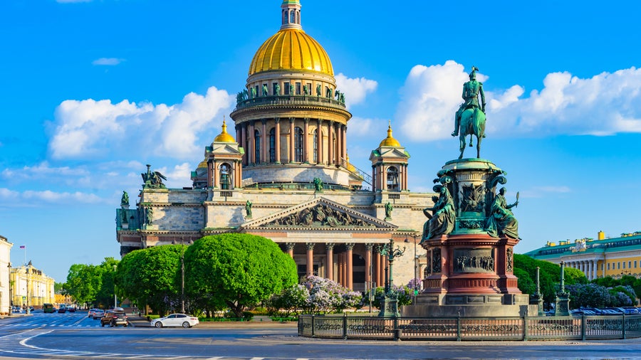 Historic Winter Palace with ornate Baroque architecture in Saint Petersburg, Russia
