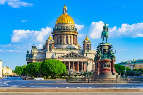 Historic Winter Palace with ornate Baroque architecture in Saint Petersburg, Russia