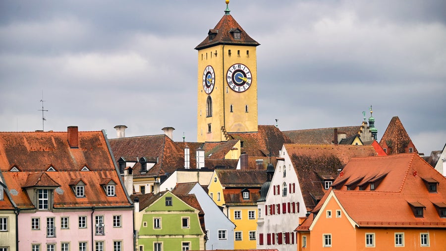 Regensburg Rathaus Tower Clock in Old Town Hall (Altes Rathaus), Regensburg City Center
