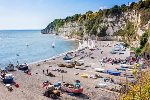 Beach with white chalk cliffs in the background near Ardingly, United Kingdom