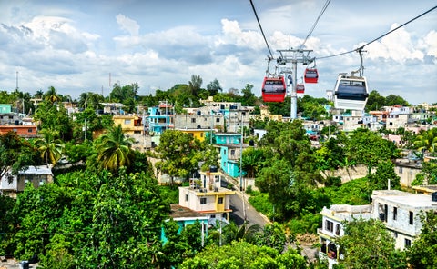 Cable car ascending Mount Isabel de Torres overlooking Puerto Plata and the Atlantic coast
