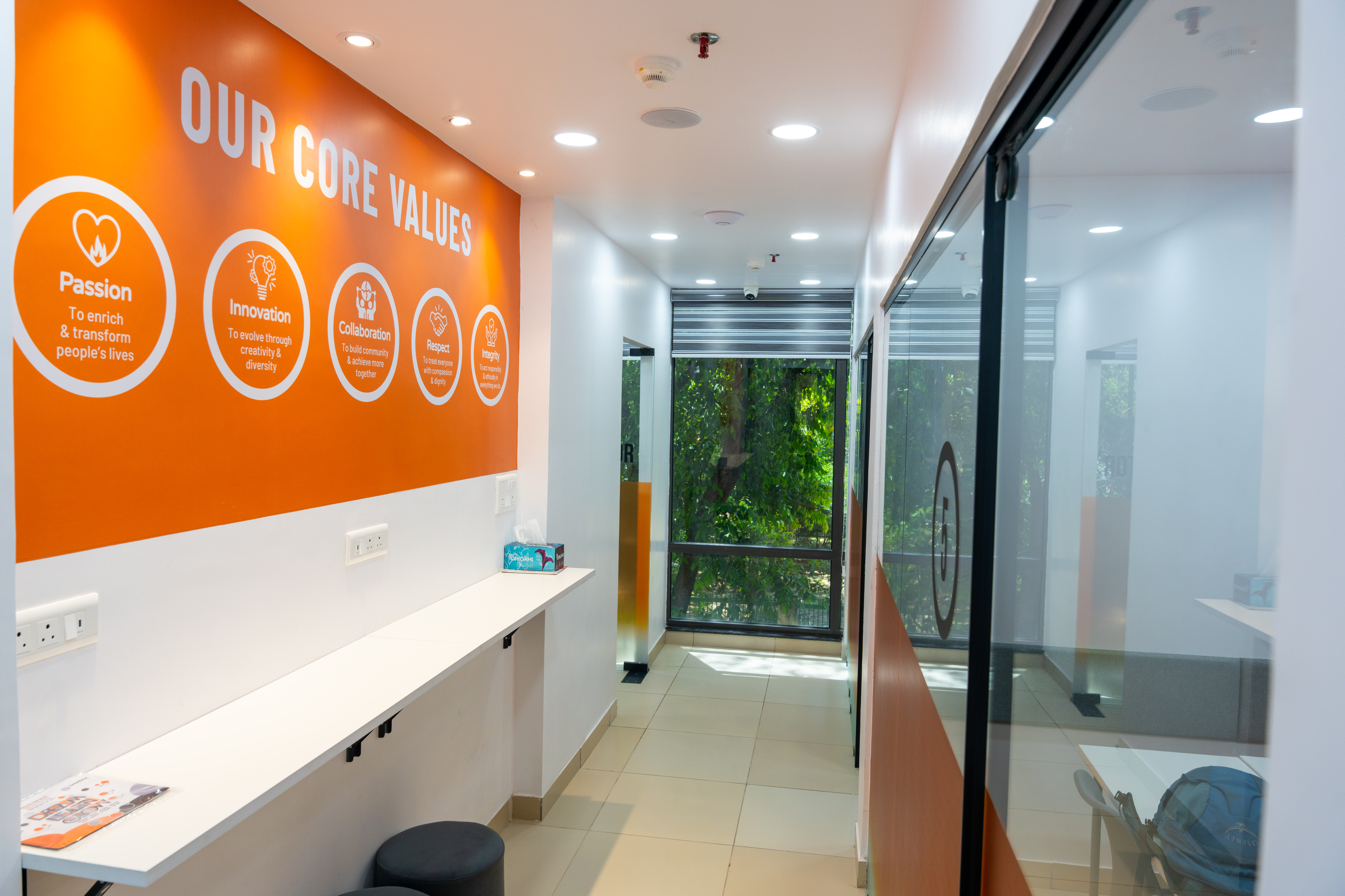 Hallway with classrooms at ILSC New Delhi