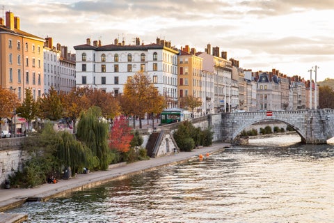The Saône River in the Old Town (Vieux Lyon) of Lyon in the Fall, France
