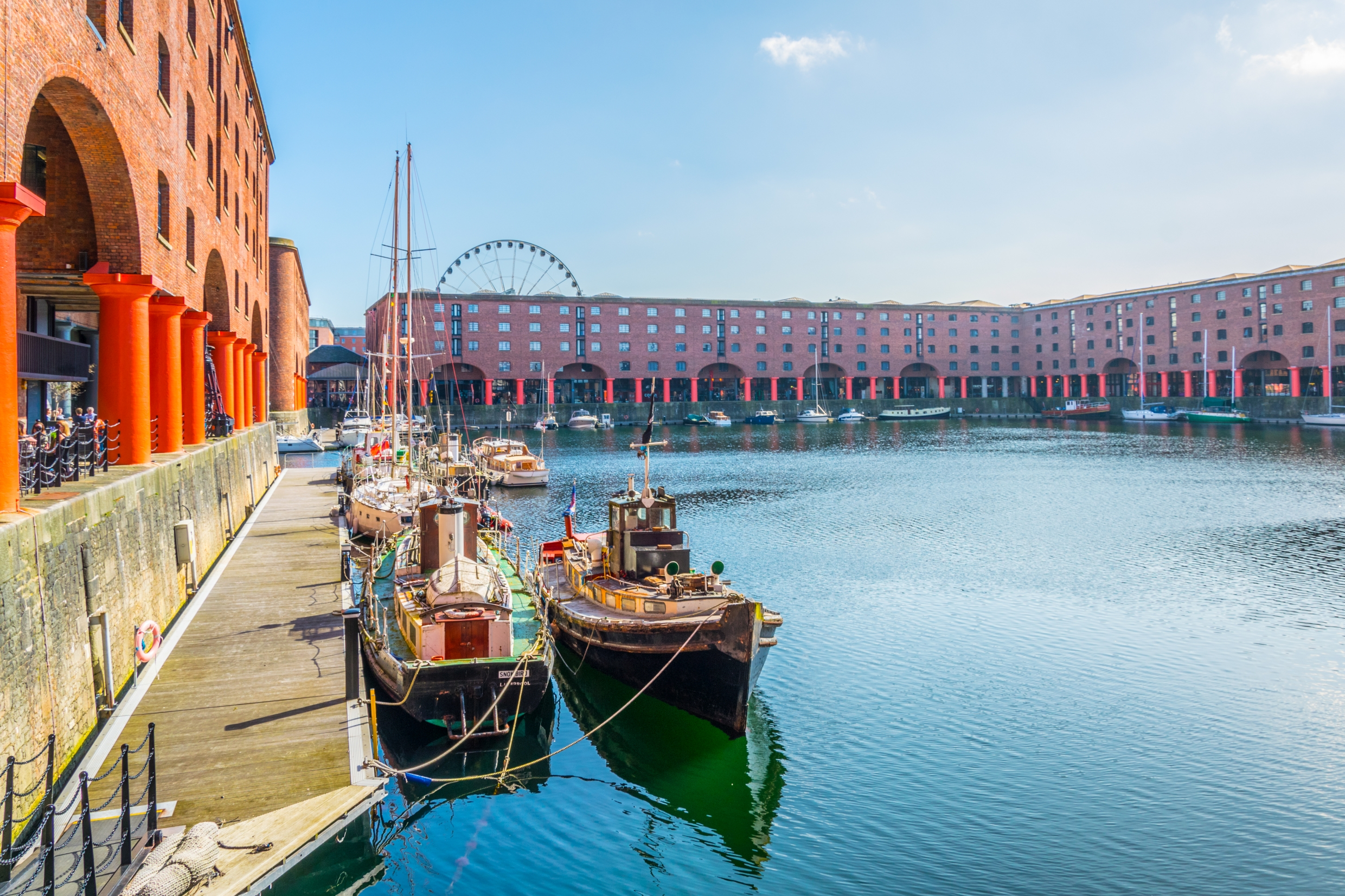 Albert Dock in Liverpool with historic warehouses and waterfront views
