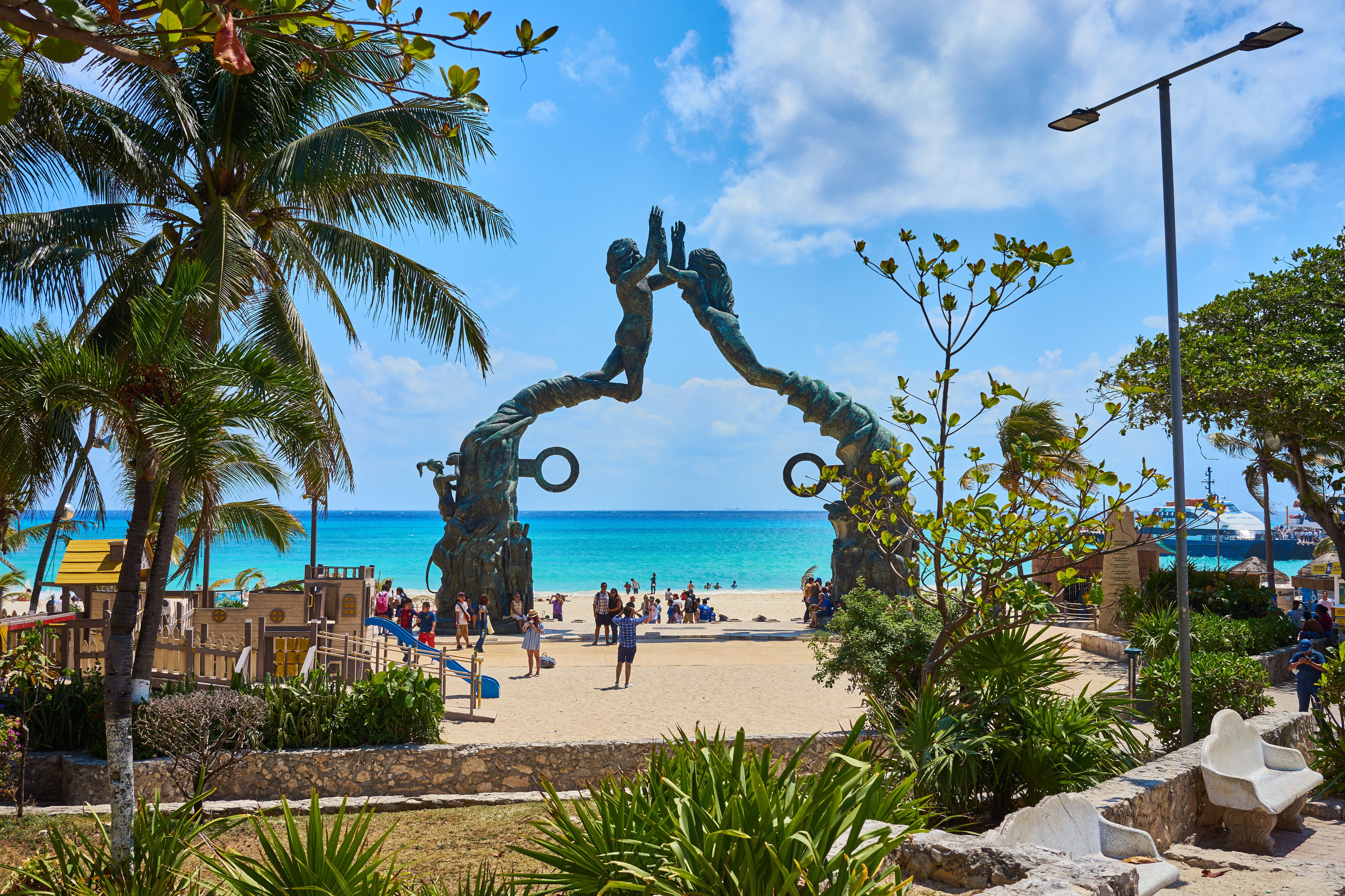 Famous Mermaid Statue at public beach in Playa del Carmen in Mexico