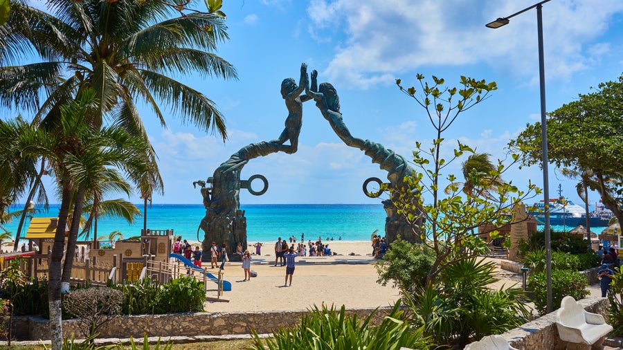 Famous Mermaid Statue at public beach in Playa del Carmen in Mexico