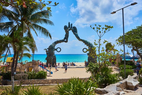 Famous Mermaid Statue at public beach in Playa del Carmen in Mexico