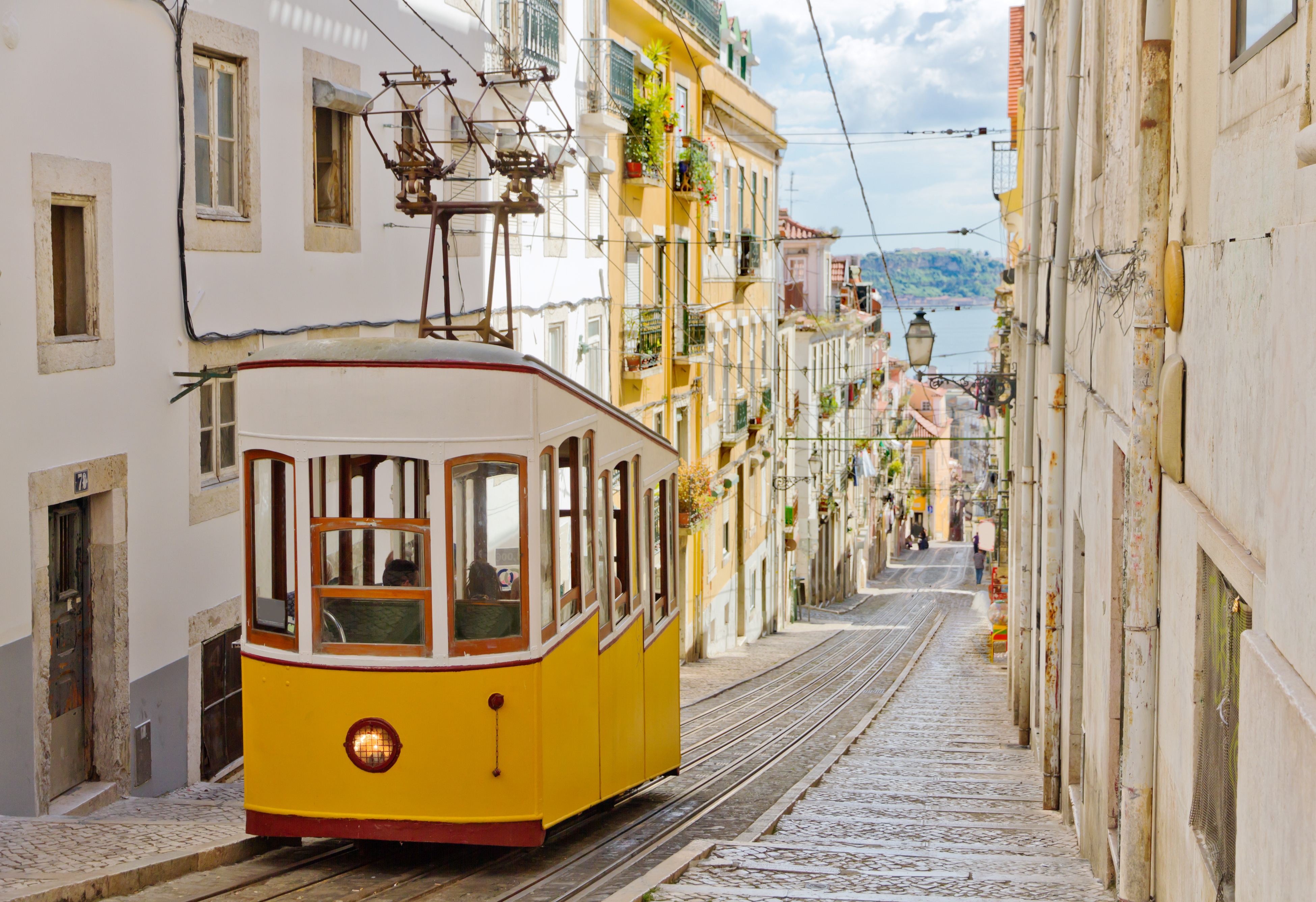 Lisbon's Gloria funicular connects downtown with Bairro Alto, Portugal