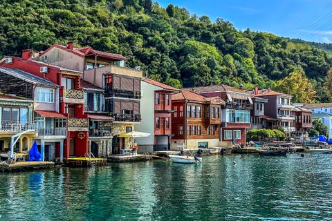 Colourful houses along the Bosphorus shoreline in Istanbul, Turkey