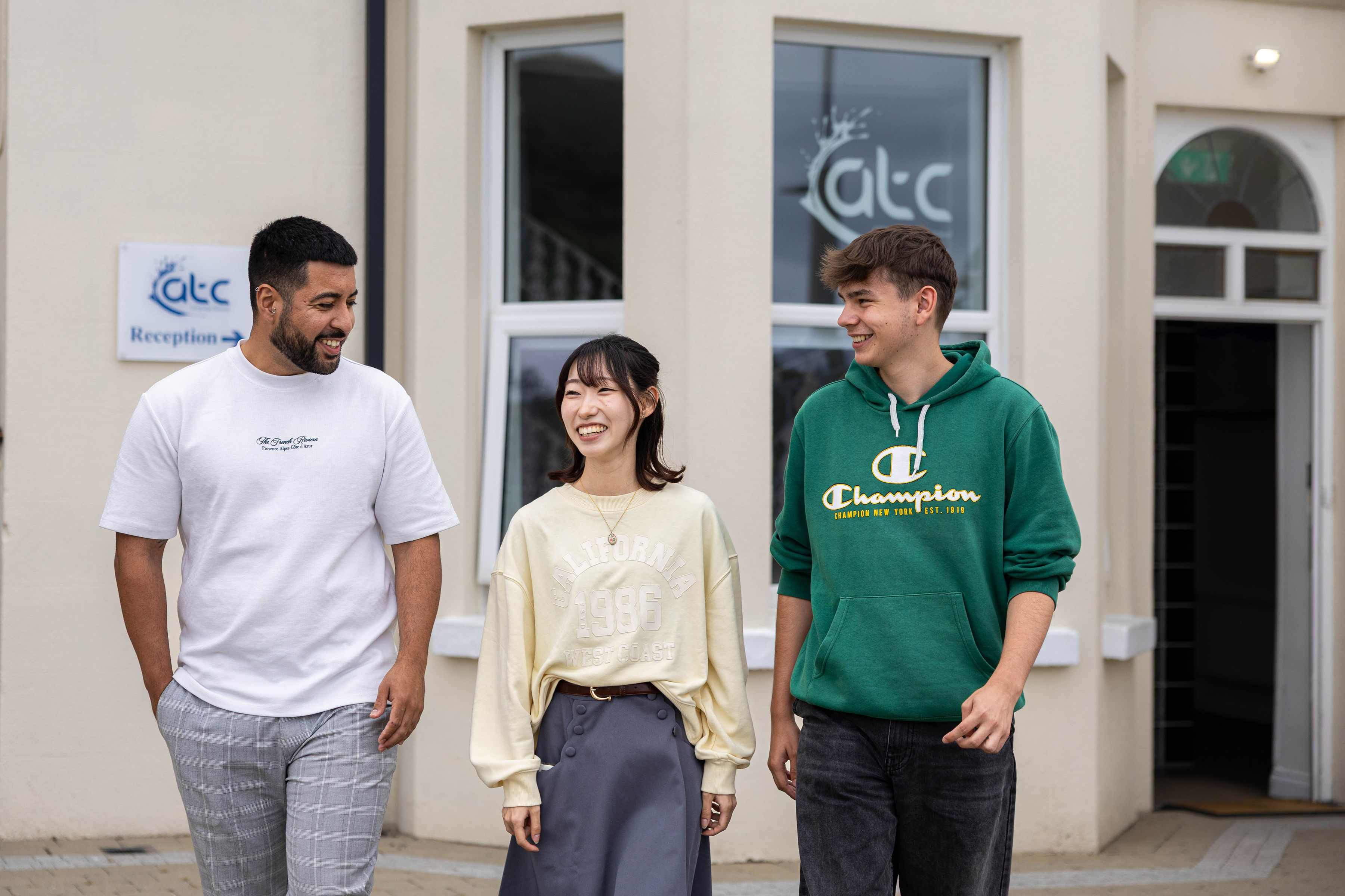 School exterior entrance with students