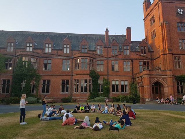 School lawn with students in Campbell Belfast