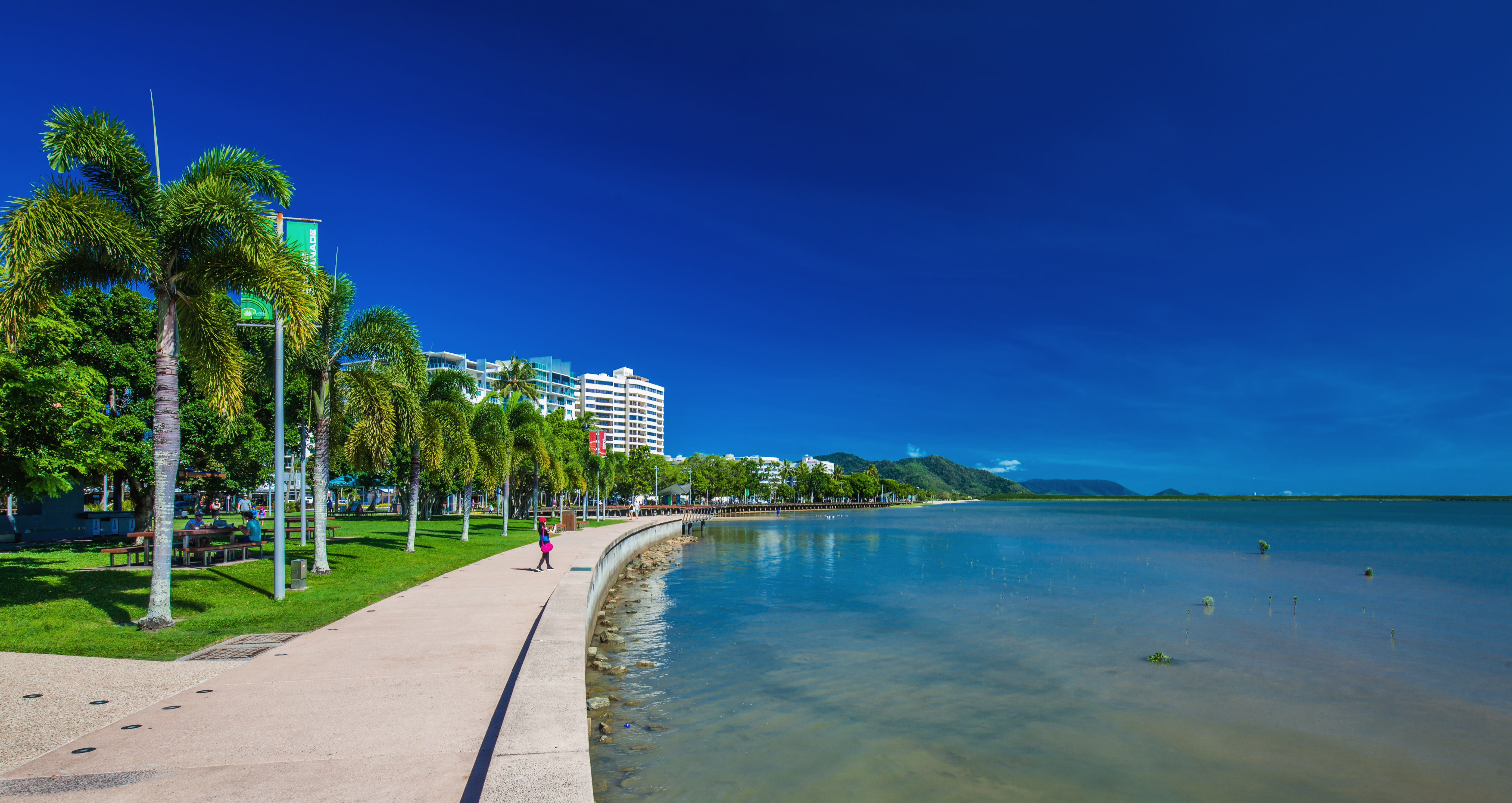 Green area with riverside pathway in Cairns, Australia