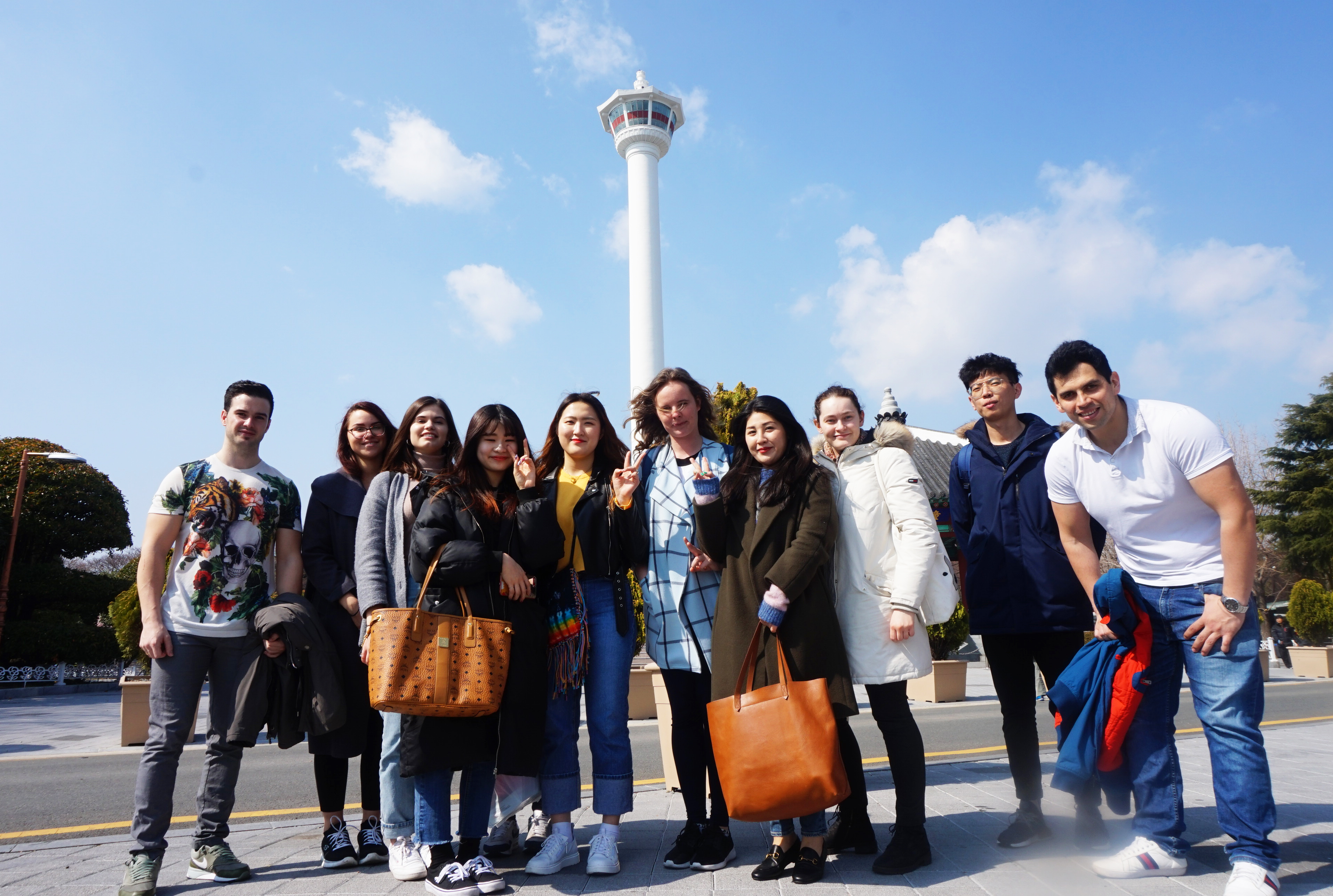 A group of students in a park in Busan