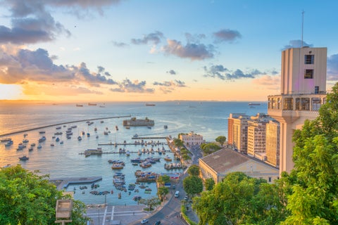 Aerial view of Salvador, Bahia, Brasil with its iconic elevador and sea view