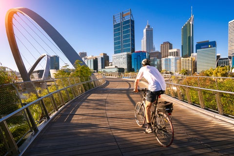 Man riding a bike at Perth City Center, Australia