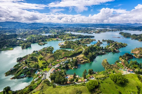 Guatape panoramic view from the Rock (la Piedra del Penol), near Medellin, Colombia