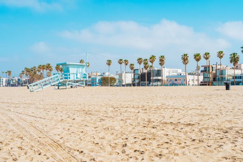 Santa Monica California beach with coastline, ocean waves, and vibrant beach atmosphere