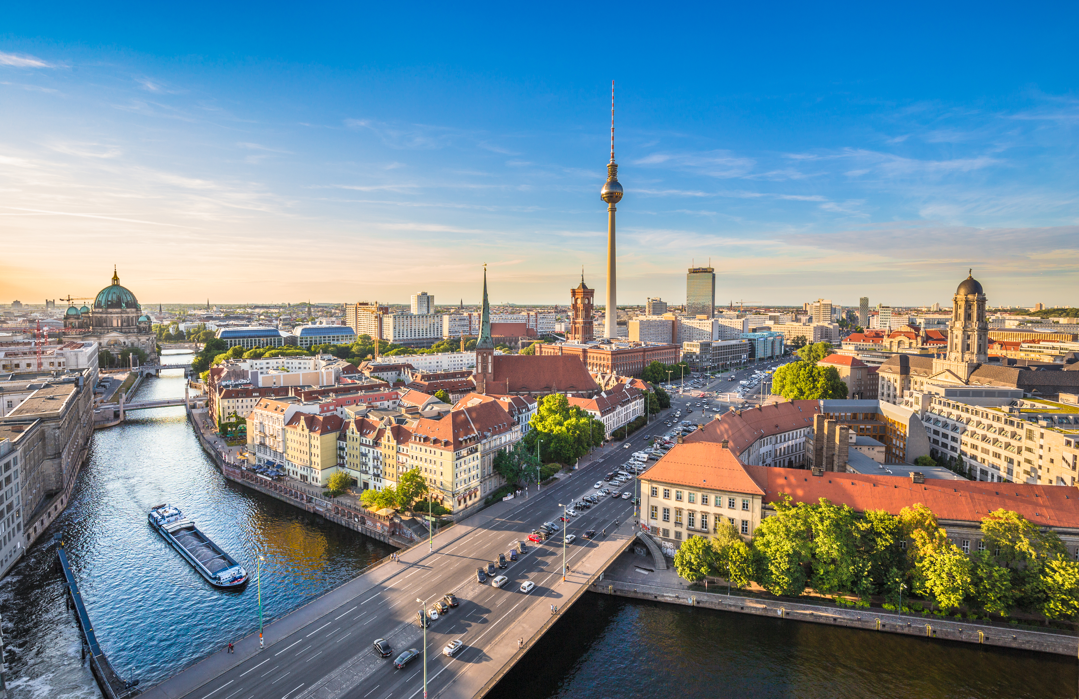 Berlin skyline panorama featuring TV tower and Spree River in Germany