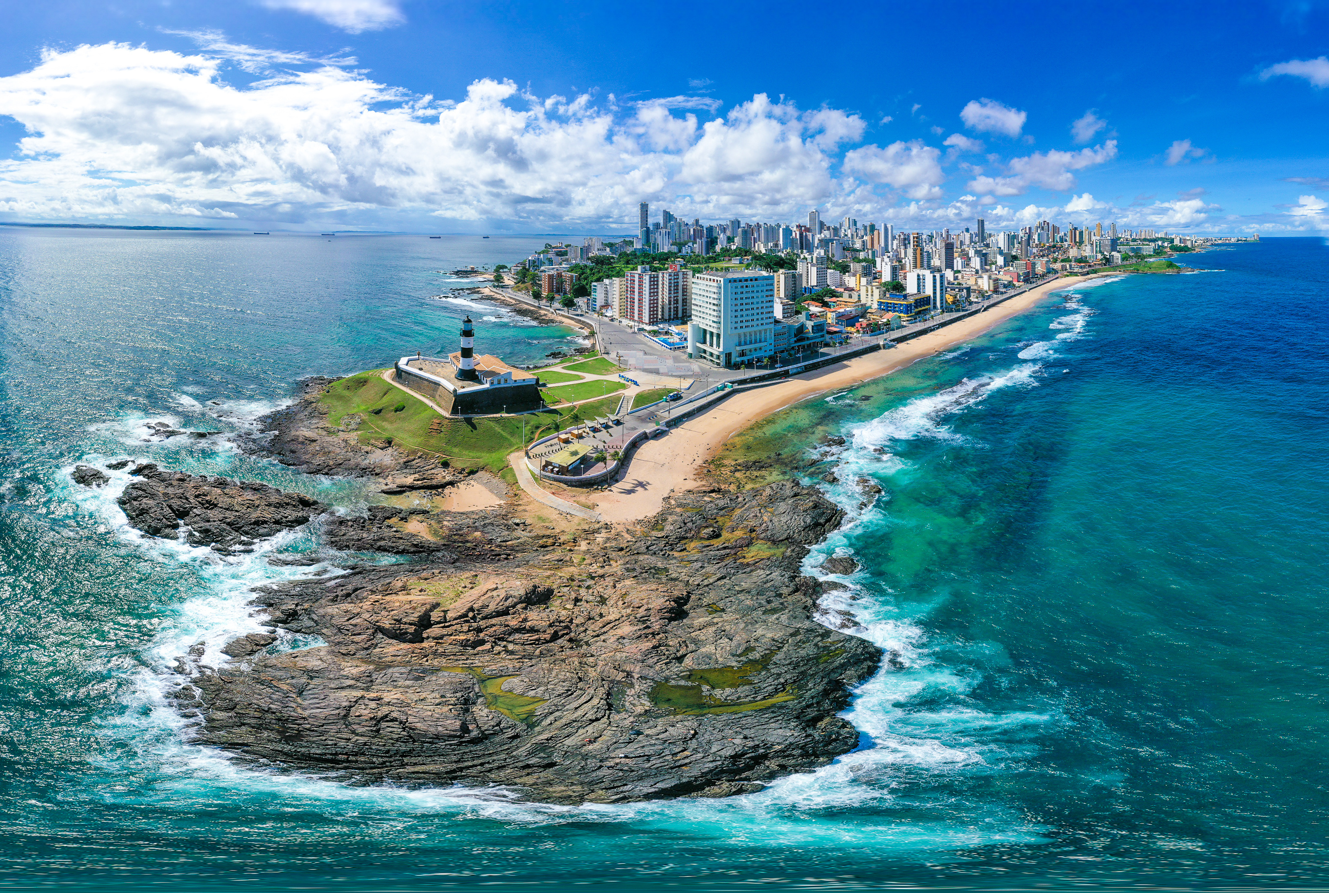 Aerial view of lighthouse in the tropical Salvador Bahia Brazil