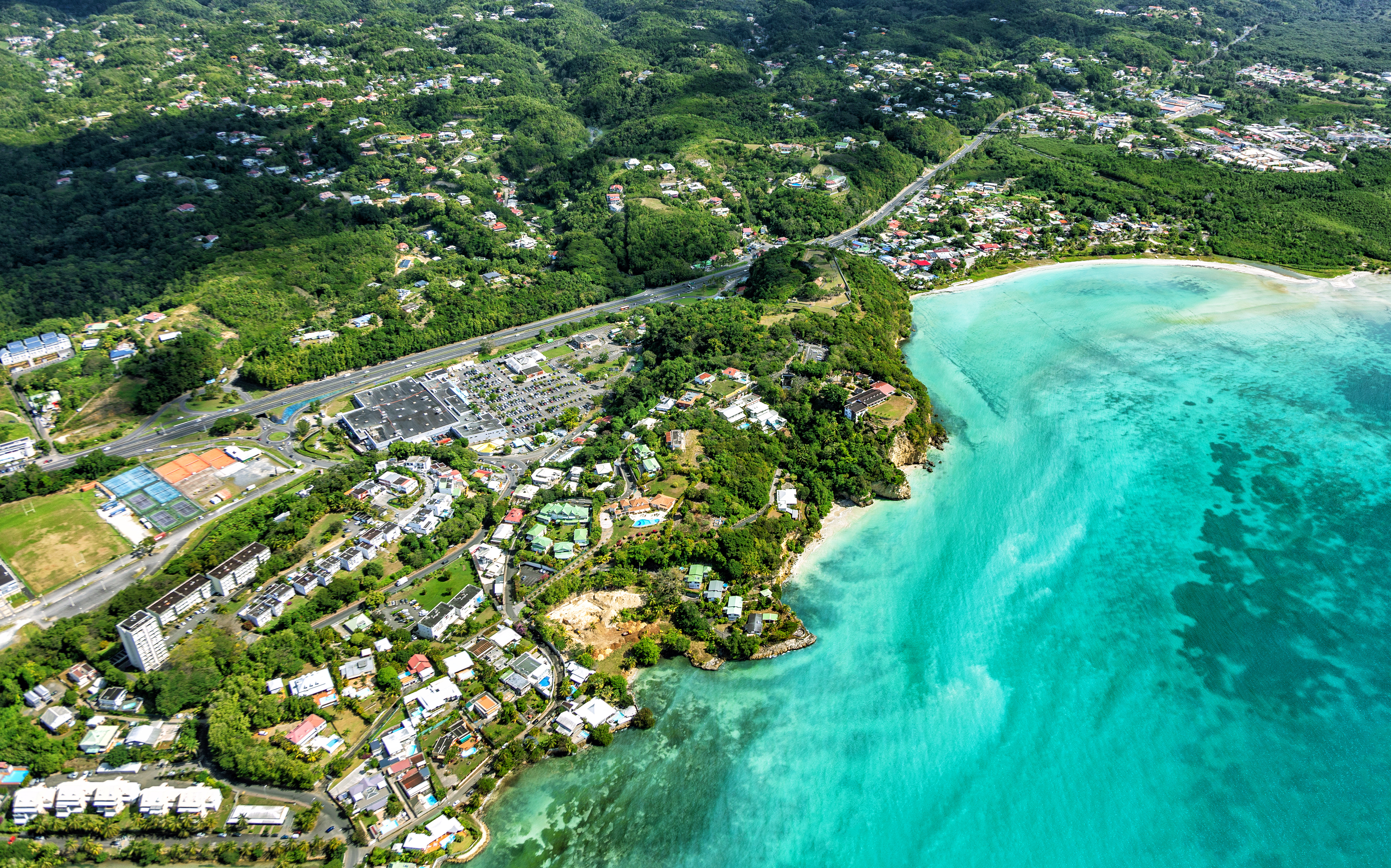 Aerial view of Fort Fleur d'epee, Bas du Fort, Le Gosier, Grande-Terre, Guadeloupe, Lesser Antilles, Caribbean
