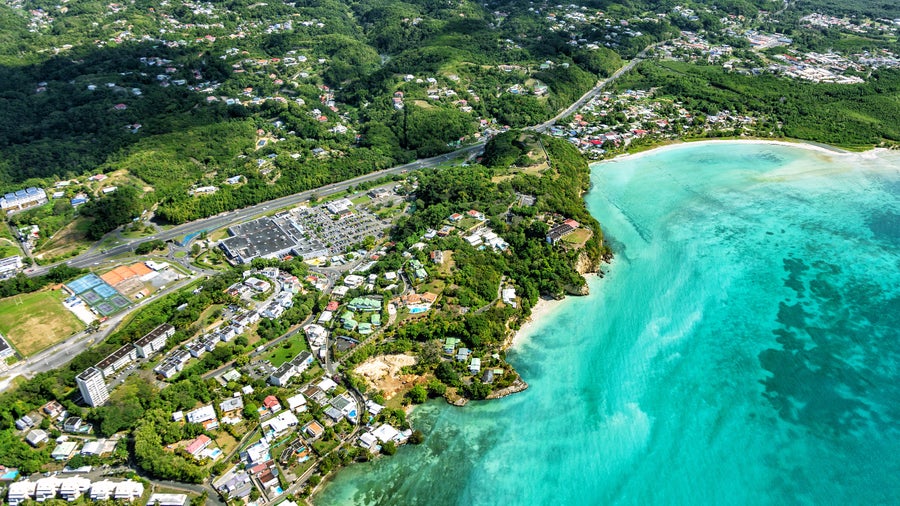 Aerial view of Fort Fleur d'epee, Bas du Fort, Le Gosier, Grande-Terre, Guadeloupe, Lesser Antilles, Caribbean