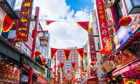 Traditional Japanese decoration in the streets of Kobe, Japan