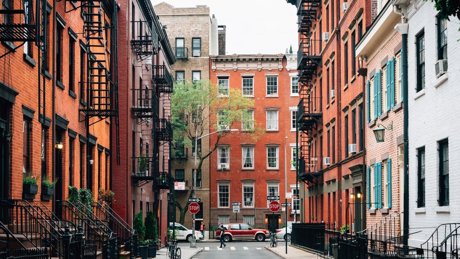 Colorful residential buildings on Gay Street, West Village, Manhattan, New York City, USA
