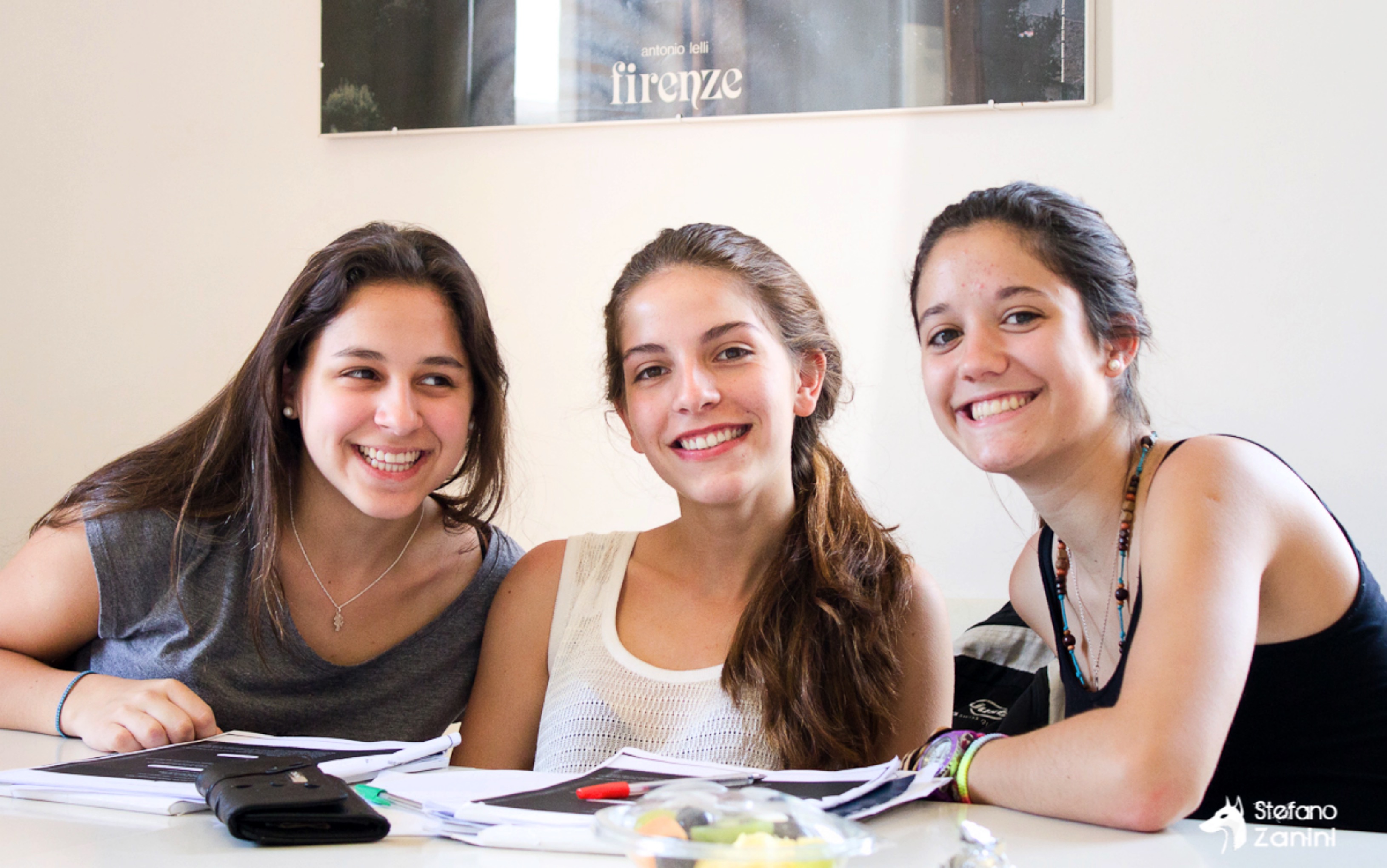 Three students in class at the Summer course for Juniors in Florence