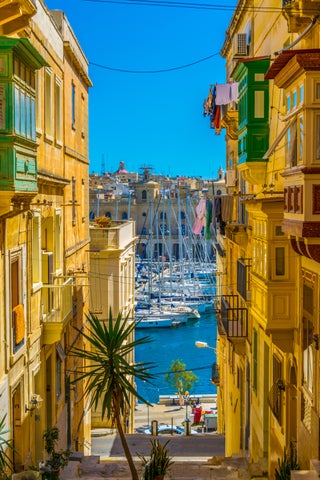 View of a narrow street in the historical center of Senglea, Malta