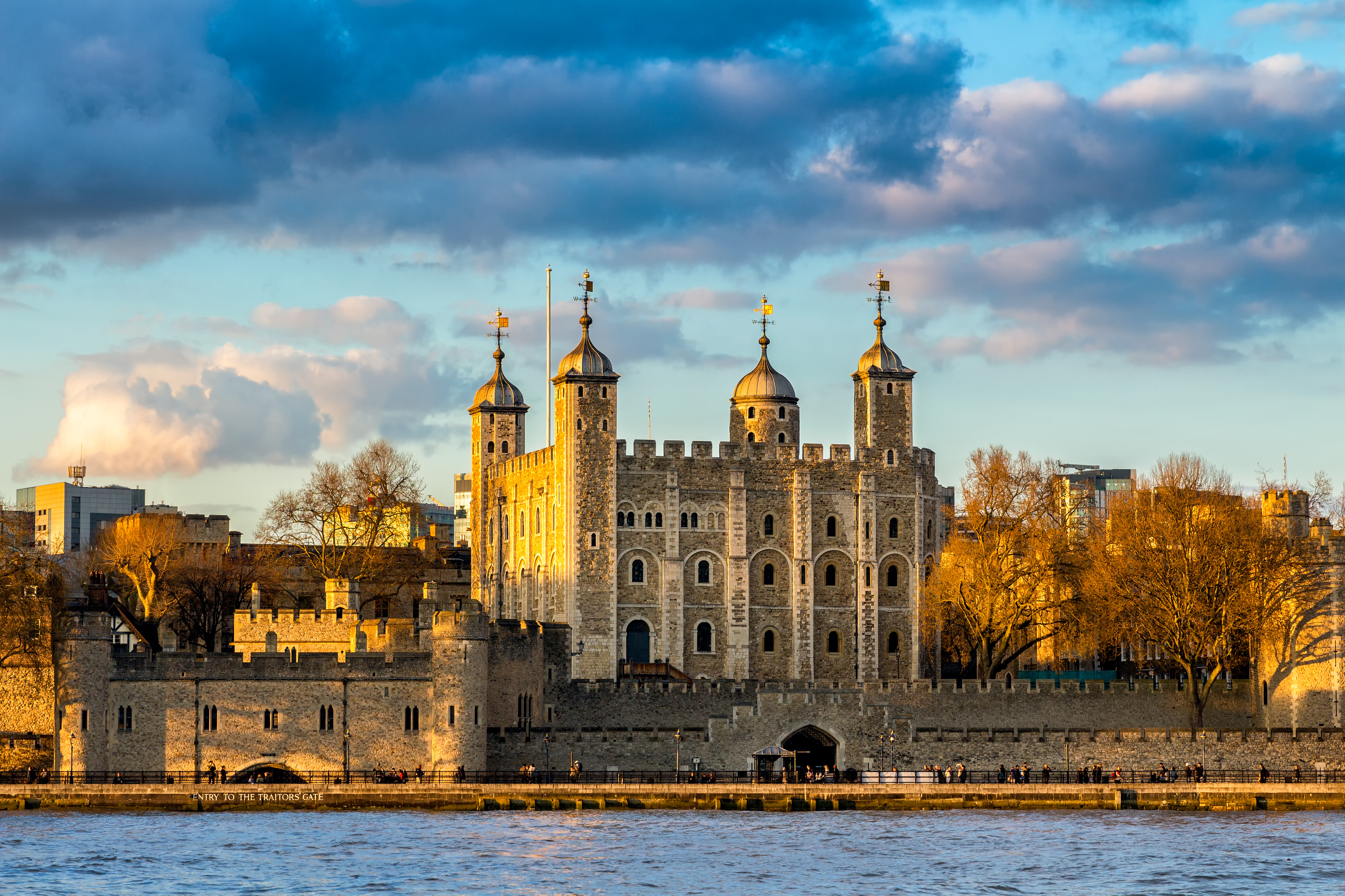 White Tower of London by the river, part of the historic Tower of London complex