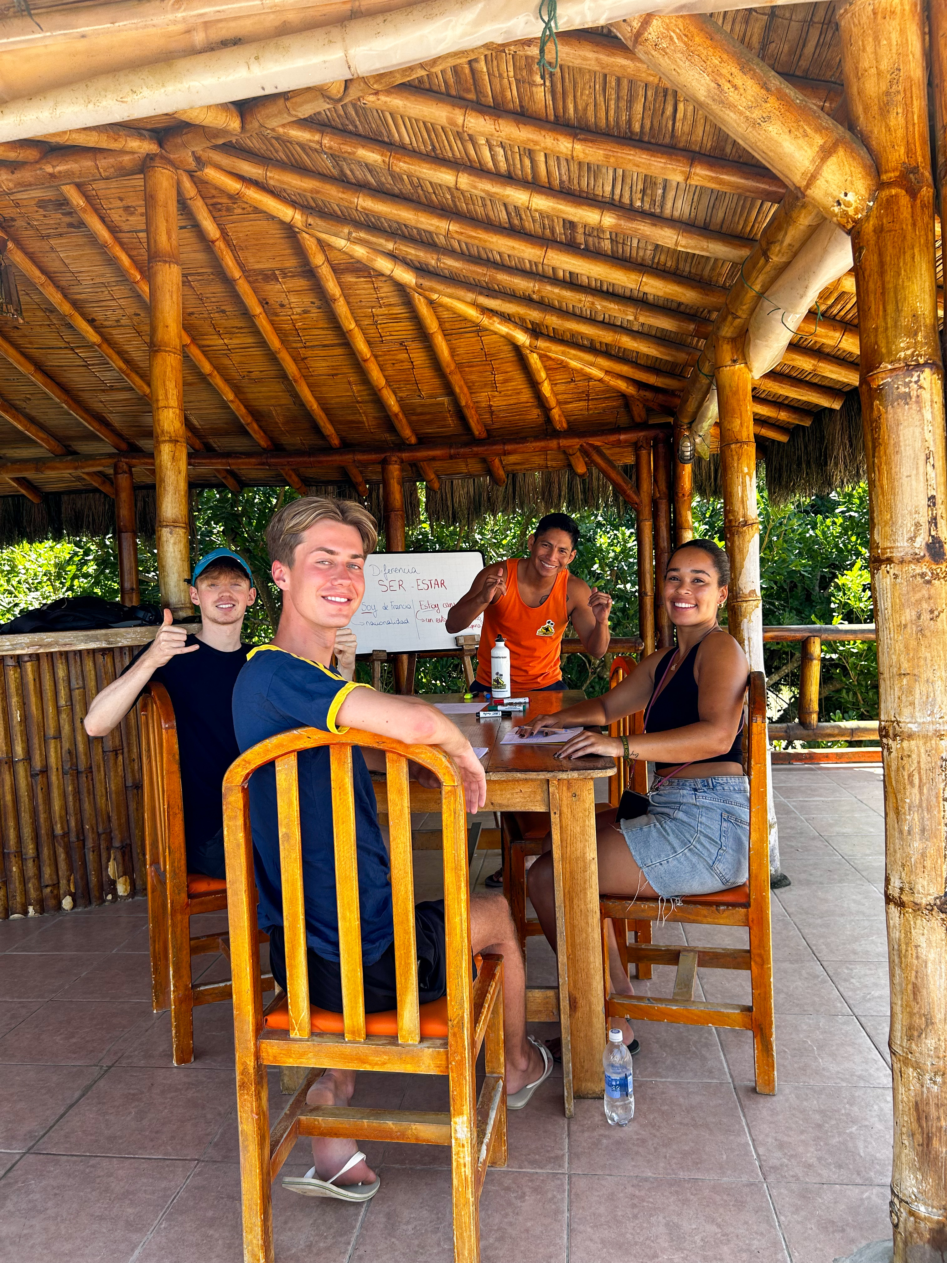 Three students during a lesson at Montañita Spanish School