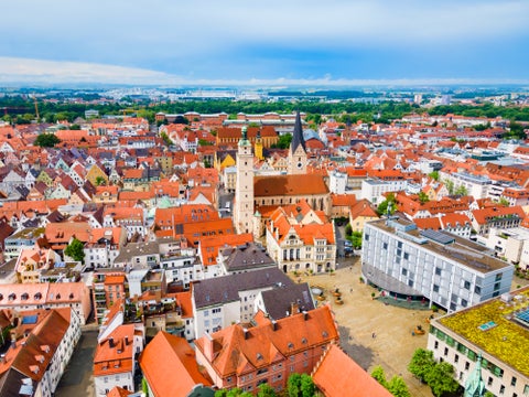 Aerial view of Regensburg Historic City Center, Germany