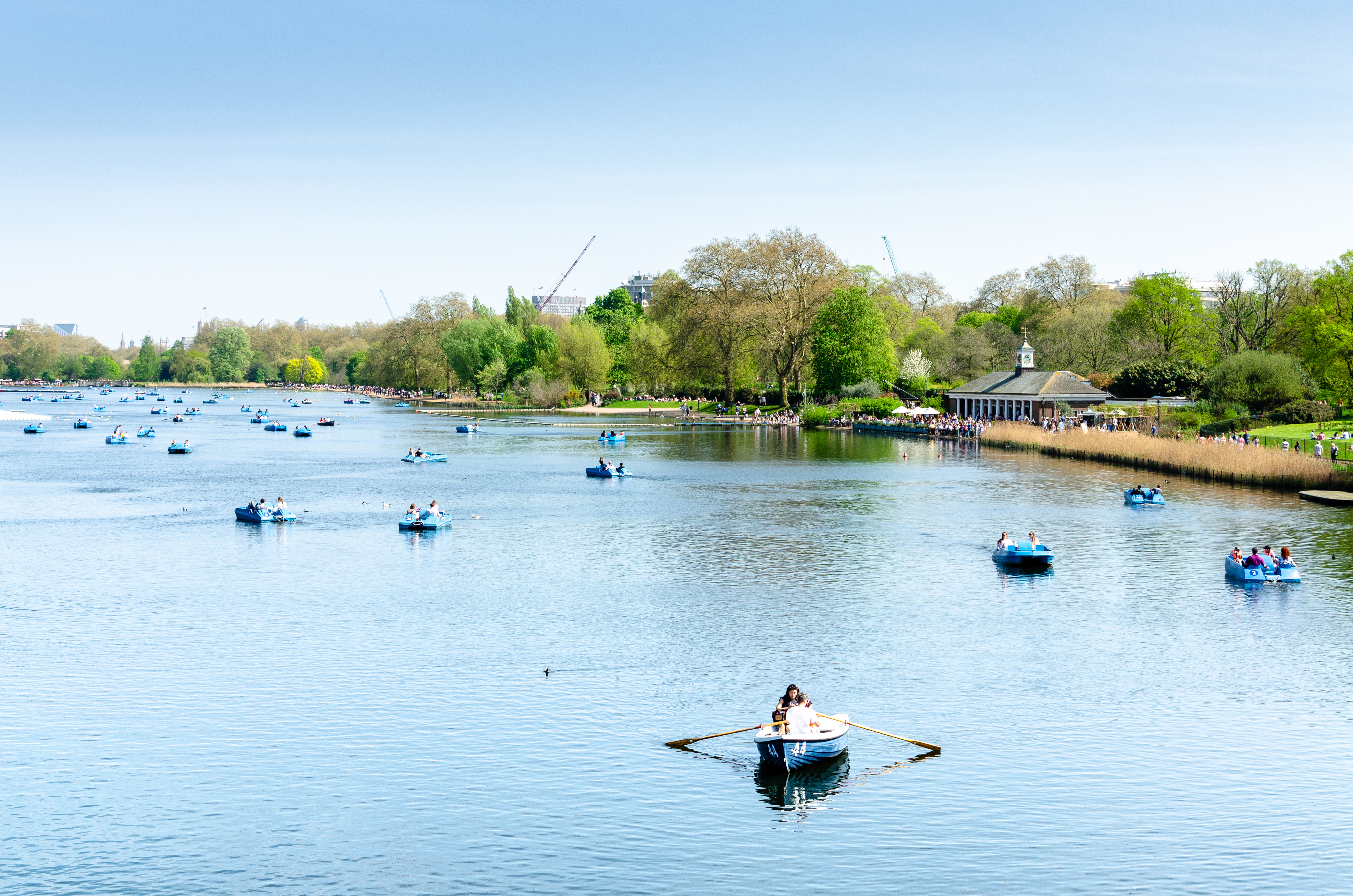 Rowing on the lake in Hyde Park, London, United Kingdom, on a sunny day