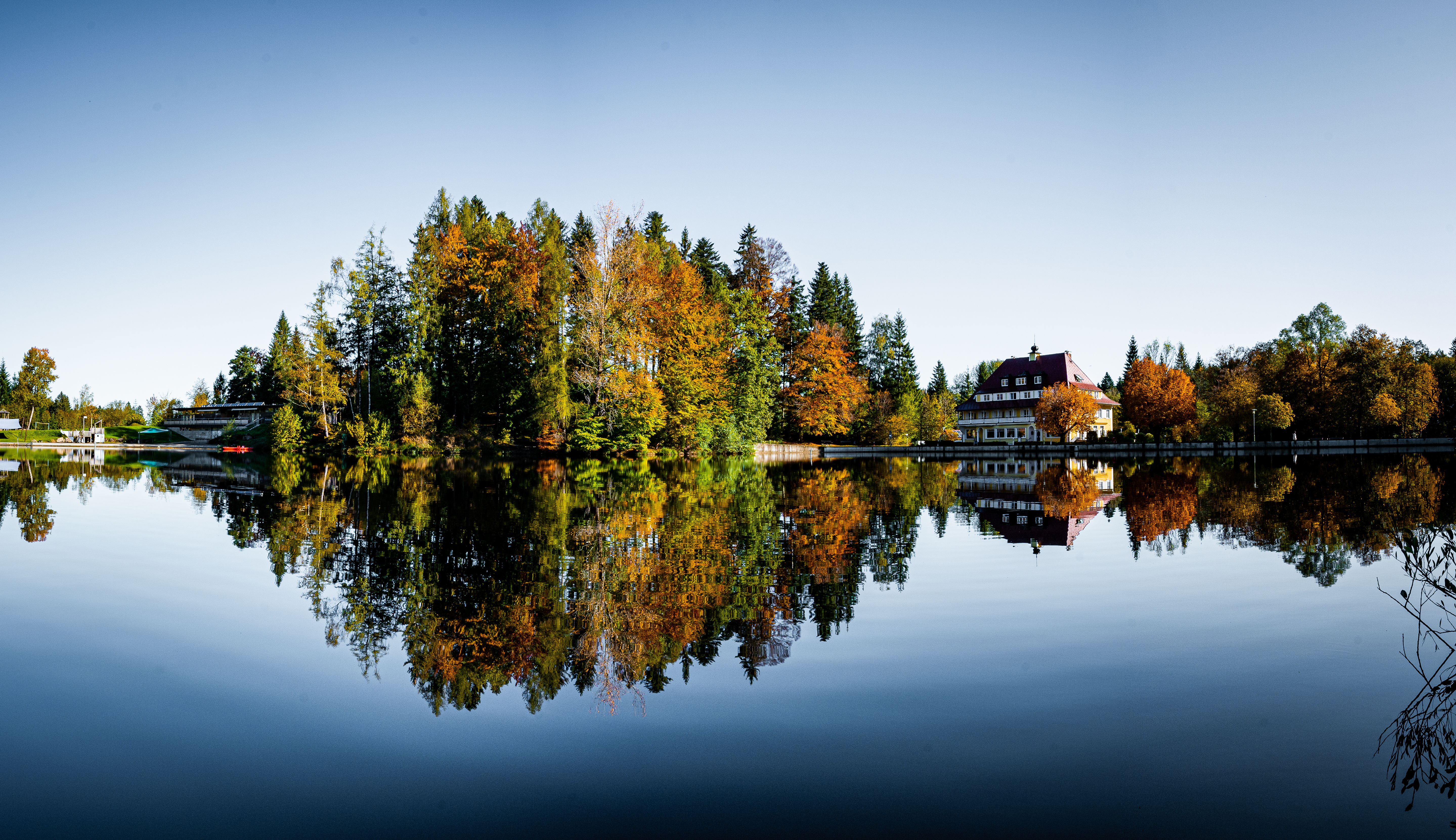 Fall Trees surrounded by water at Lindenberg, Germany