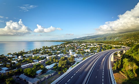 Baie de Saint-Paul at twilight in La Réunion with a view of the bay as the sun sets in Quebec, Canada